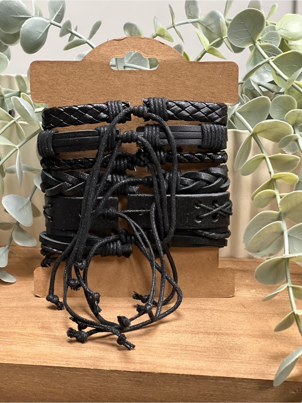 Black Fashion Jewelry Layered Leather 6 pc Bracelet Set - Picture 2 of 2
